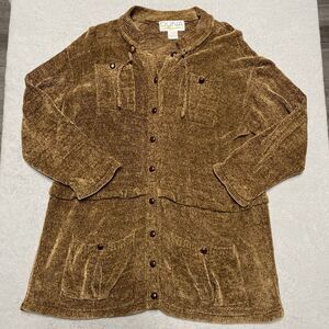 Duna California Brown Sweater L / XL Button Knit Long Cardigan Hand Loom Pockets